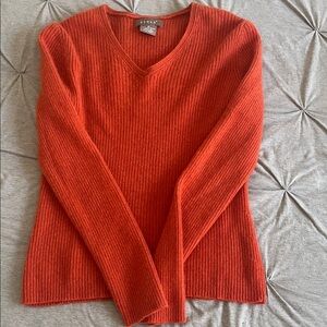 Cashmere J. Crew Women's V-Neck Orange Ribbed Sweater